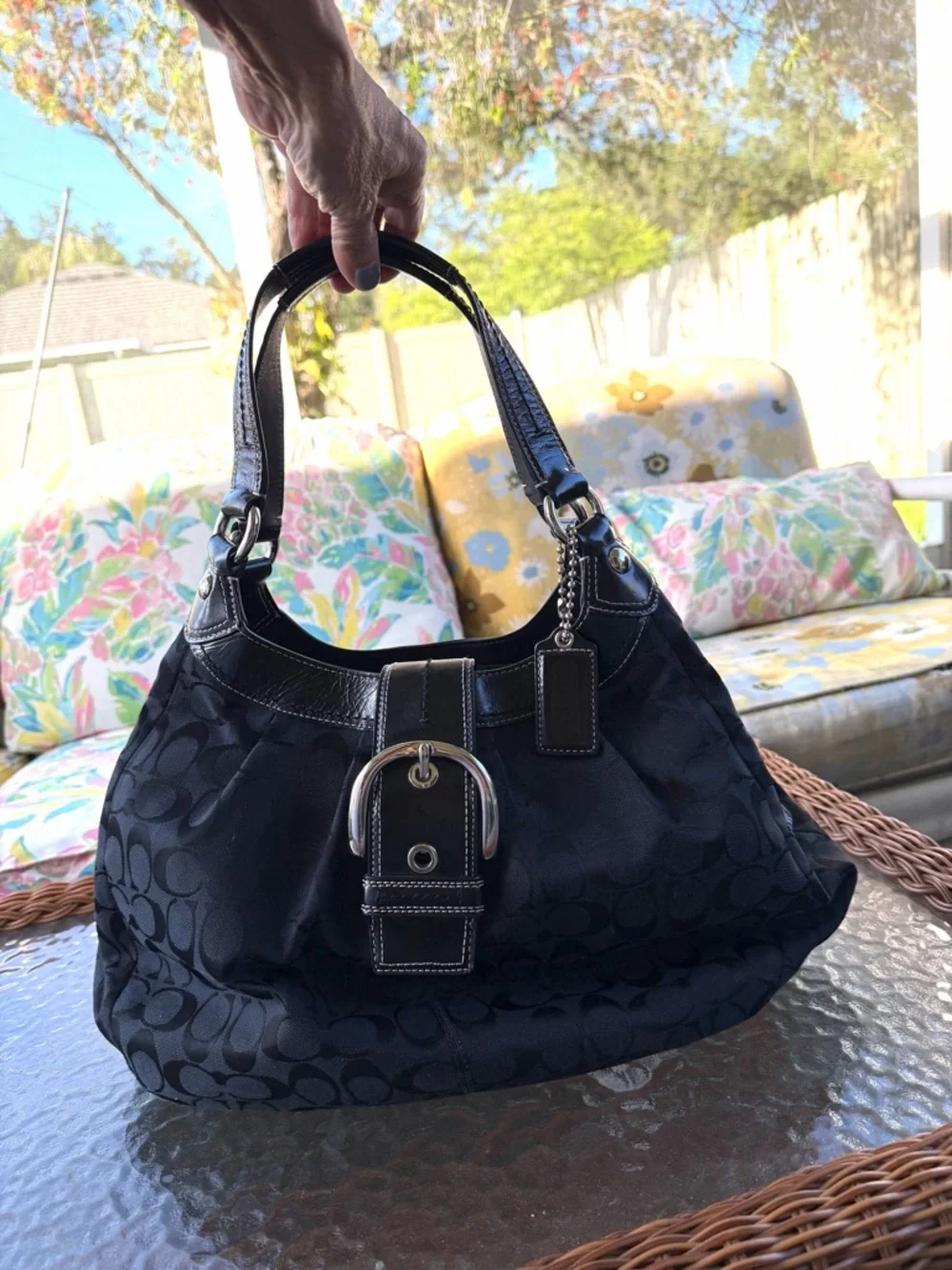 Coach Soho Lynn Signature Hobo Bag F15083 Black Leather Trim Y2K Vintage Classic - Picture 12 of 16